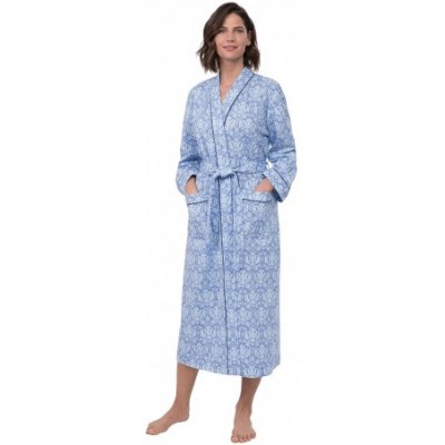 Robes Long Women's Cotton Robes - Soft Robe Womens - Blue Damask - CY1883WXKKD