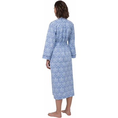 Robes Long Women's Cotton Robes - Soft Robe Womens - Blue Damask - CY1883WXKKD