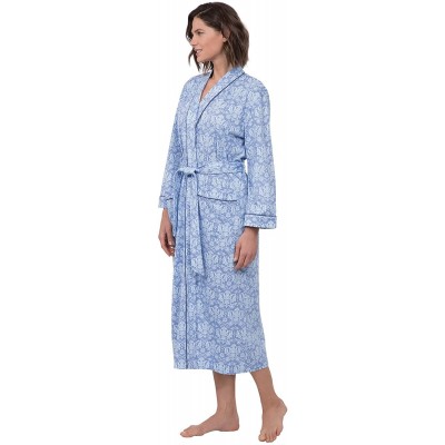 Robes Long Women's Cotton Robes - Soft Robe Womens - Blue Damask - CY1883WXKKD