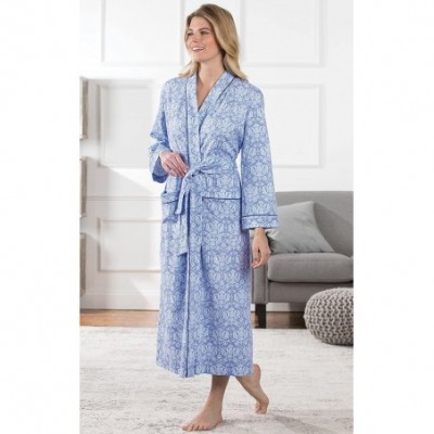 Robes Long Women's Cotton Robes - Soft Robe Womens - Blue Damask - CY1883WXKKD