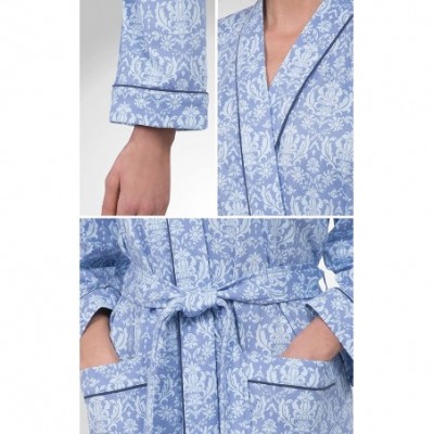 Robes Long Women's Cotton Robes - Soft Robe Womens - Blue Damask - CY1883WXKKD