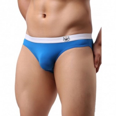 Briefs Men's Seamless Front Pouch Briefs Sexy Low Rise Bulge Bikini Underwear - Blue - C712IACYPID