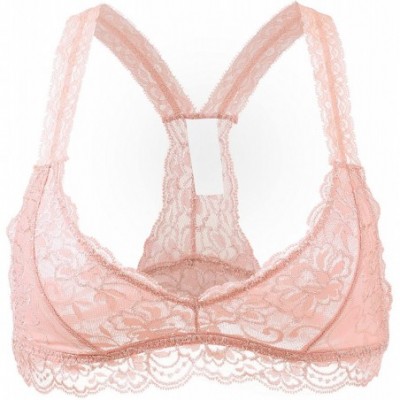 Bustiers & Corsets Womens Sheer Non-Padded Lace Racerback Pullover Bralette - Doubldowa322_blush - CG12EREI2V5