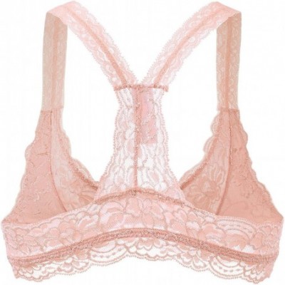 Bustiers & Corsets Womens Sheer Non-Padded Lace Racerback Pullover Bralette - Doubldowa322_blush - CG12EREI2V5