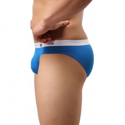 Briefs Men's Seamless Front Pouch Briefs Sexy Low Rise Bulge Bikini Underwear - Blue - C712IACYPID