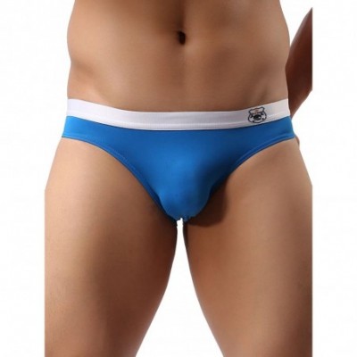 Briefs Men's Seamless Front Pouch Briefs Sexy Low Rise Bulge Bikini Underwear - Blue - C712IACYPID