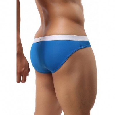 Briefs Men's Seamless Front Pouch Briefs Sexy Low Rise Bulge Bikini Underwear - Blue - C712IACYPID