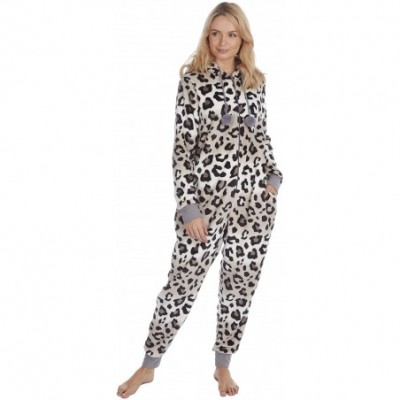 Sets Ladies Two Tone Animal Print Soft Fleece Onesie Onezee - Leopard - CJ192352A4S