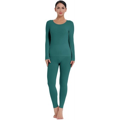 Thermal Underwear Women's Soft Thermal Underwear Long Johns Set Fleece Lined Base Layer Top & Bottom - Lightweight-green - CI...