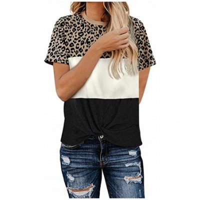 Slips Womens Tops Leopard Stitching Blouse Long Sleeve Fashion Ladies T-Shirt Pullover Oversize Tees - Brown 05 - C61948U0MAR