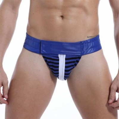 Briefs Men's Sexy Double Thong Underwear Zipper Briefs Panties G-Pants - Blue - CM18OSAN8HN