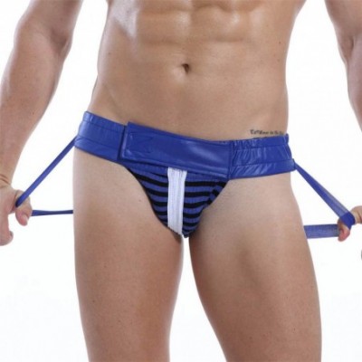 Briefs Men's Sexy Double Thong Underwear Zipper Briefs Panties G-Pants - Blue - CM18OSAN8HN