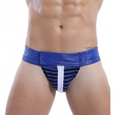 Briefs Men's Sexy Double Thong Underwear Zipper Briefs Panties G-Pants - Blue - CM18OSAN8HN