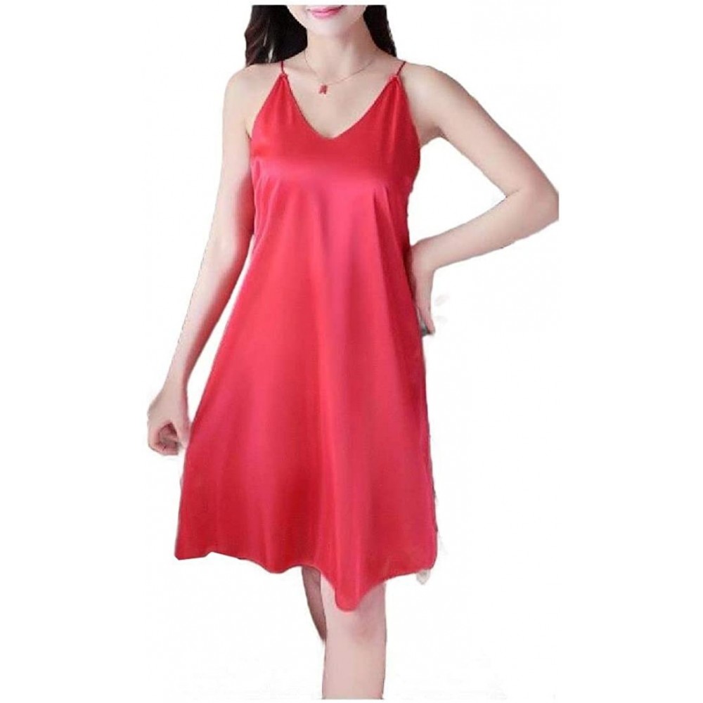 Nightgowns & Sleepshirts Womens Sexy Sling Silk Sleeping Dress Charmeuse Nightshirt Sleepwear - As4 - CG19E7GSAOX