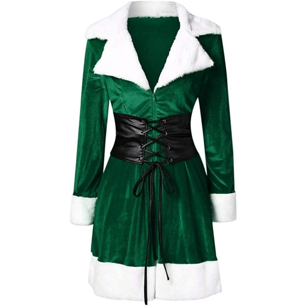 Garters & Garter Belts Womens Vintage Dress Winter Christmas Long Sleeve Patchwork Hooded Party Dress - D Green - C0192G3GICI