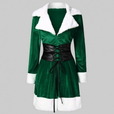 Garters & Garter Belts Womens Vintage Dress Winter Christmas Long Sleeve Patchwork Hooded Party Dress - D Green - C0192G3GICI