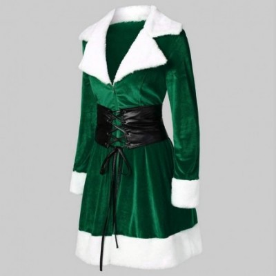 Garters & Garter Belts Womens Vintage Dress Winter Christmas Long Sleeve Patchwork Hooded Party Dress - D Green - C0192G3GICI