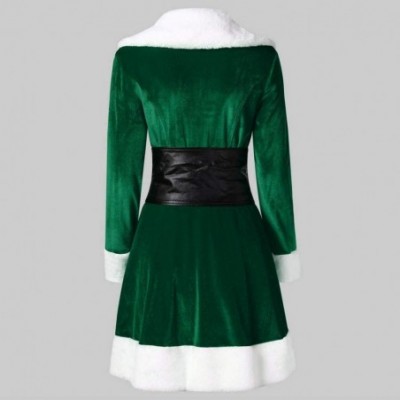 Garters & Garter Belts Womens Vintage Dress Winter Christmas Long Sleeve Patchwork Hooded Party Dress - D Green - C0192G3GICI