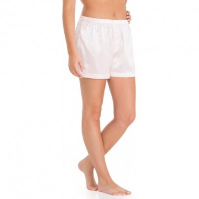 Bottoms Women's 100% Mulberry Silk Boxer Sleepwear Lounge Shorts - Heavenly Pink - CC11HSGYAS3