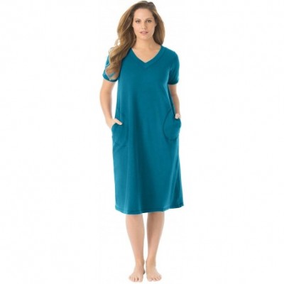 Nightgowns & Sleepshirts Women's Plus Size Short T-Shirt Lounger Nightgown - Deep Teal (1405) - CG1908NDMCE