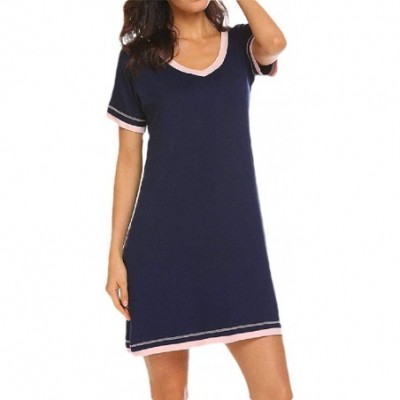 Nightgowns & Sleepshirts Women's Comfy V Neck Short Sleeves Pajama Cotton Nightgown Sleepdress Sleepwear - 1 - CT199RI57SH