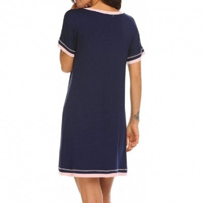 Nightgowns & Sleepshirts Women's Comfy V Neck Short Sleeves Pajama Cotton Nightgown Sleepdress Sleepwear - 1 - CT199RI57SH