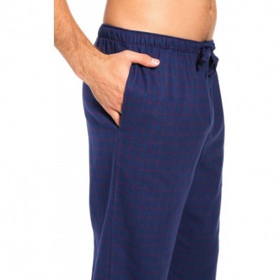 Sleep Bottoms 100% Cotton Mens Flannel Pajama Pants with Pockets & Drawstring - Checks - Dark Blue - C81829A7YCD