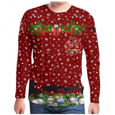 Sleep Sets Men's Christmas Snowman Print Sweatshirt Long Sleeve Loose Pullover Shirt - Red - CS18ZWDH9AT