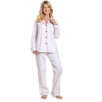 Sets Twin Boat Womens 100% Cotton Flannel Pajama Sleepwear Set - Little Hearts - White-red - CD184TLWWDM