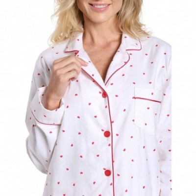 Sets Twin Boat Womens 100% Cotton Flannel Pajama Sleepwear Set - Little Hearts - White-red - CD184TLWWDM