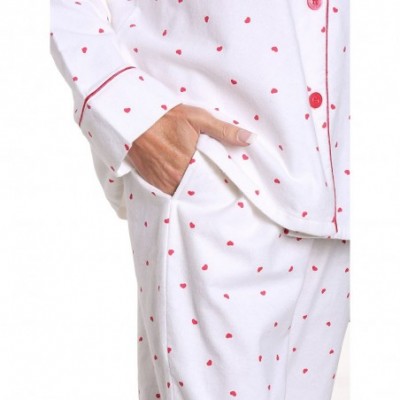 Sets Twin Boat Womens 100% Cotton Flannel Pajama Sleepwear Set - Little Hearts - White-red - CD184TLWWDM