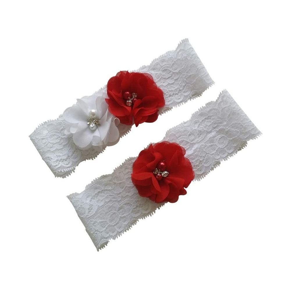 Garters & Garter Belts Wedding/Valentine/Birthdays White and Red Chiffon Flower Lace Garter Set - 2pcs - CR12EX96LMV