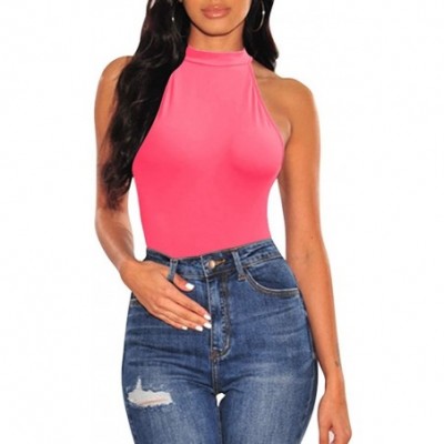 Shapewear Women's Sexy Sleeveless Bodysuit Tops High Waist Bodycon Scoop Neck Leotard - Fluorescent Pink - CA18XN2HKRA