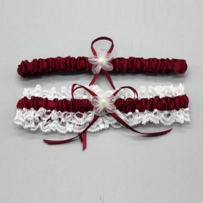 Garters & Garter Belts Women's Vintage Wedding Accessories Bowknot Lace Satin 2 Piece Sets Bridal Garters - Burgundy - C31825...