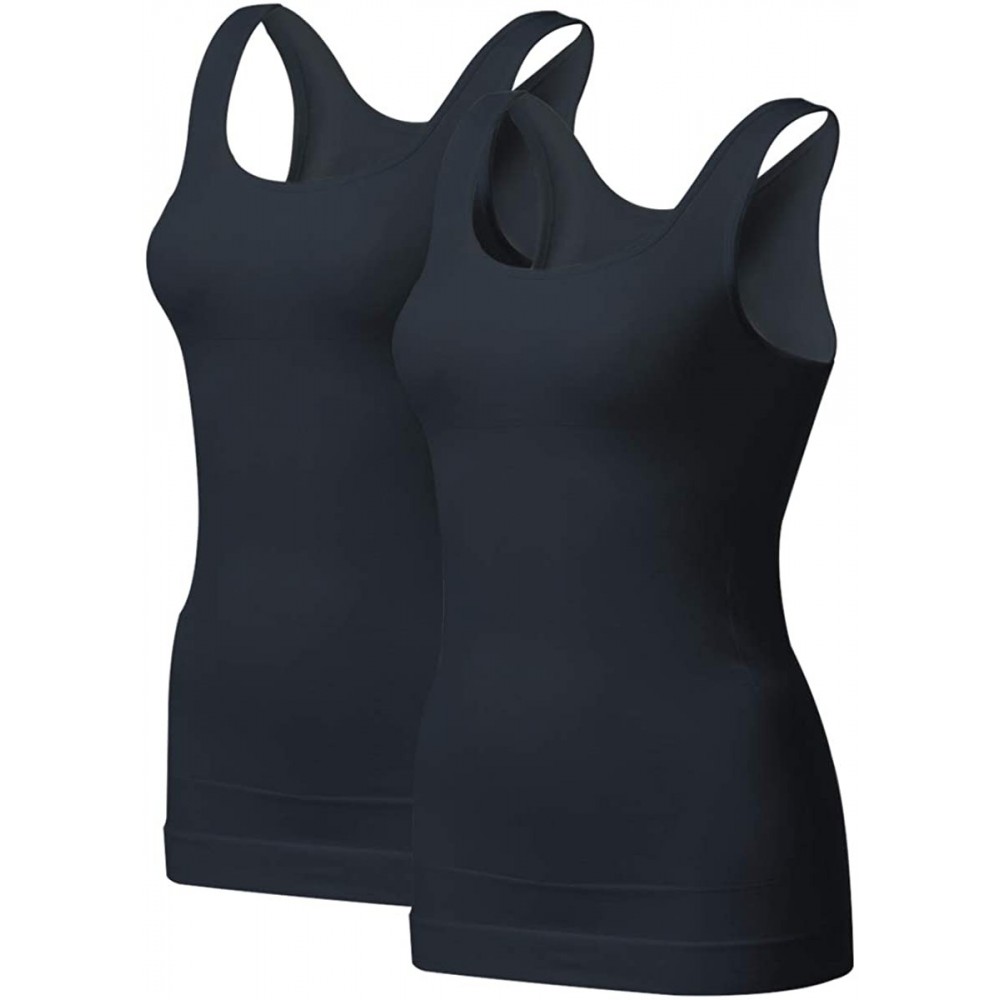 Shapewear Women's Tummy Control Shapewear Tank Tops - Seamless Body Shaper Compression Top - Black 2pk - CR18UES68YI