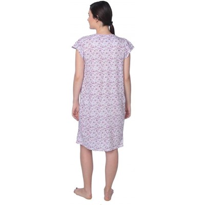 Nightgowns & Sleepshirts Women's Cotton Floral Print Short Sleeve Knit Nightgown - Purple With Lace Chest - CL18KGICLLG