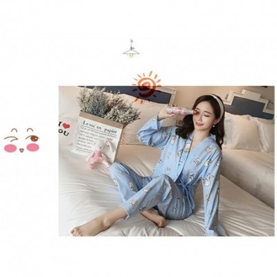 Sets Womens Sleepwear Nightwear Lounge Sets Long and Short Sleeve Japanese Style Cotton Quilting Pajama Set Blue/Cat - C2187H...