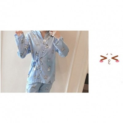 Sets Womens Sleepwear Nightwear Lounge Sets Long and Short Sleeve Japanese Style Cotton Quilting Pajama Set Blue/Cat - C2187H...