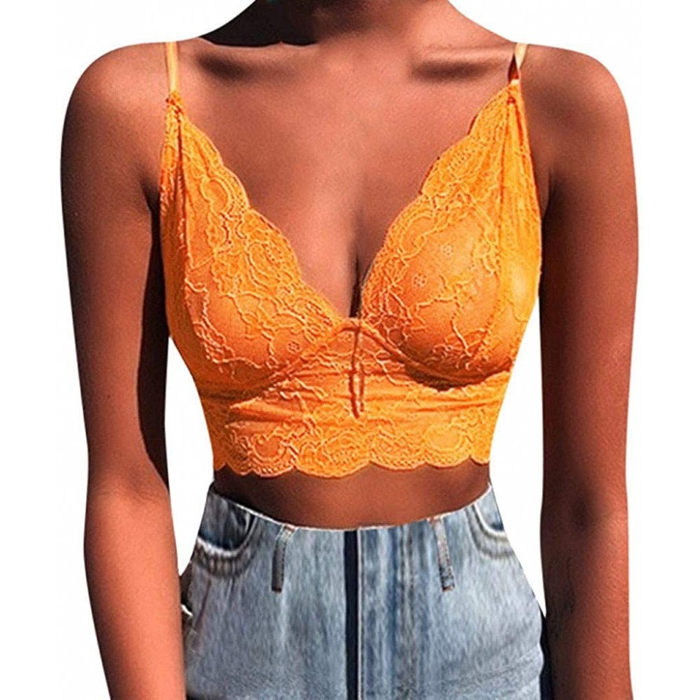 Bras Women Plus Size Vest Crop Bra Lingerie Sexy Lingerie Temptation Underwear - C Yellow - C818RSGRGRQ