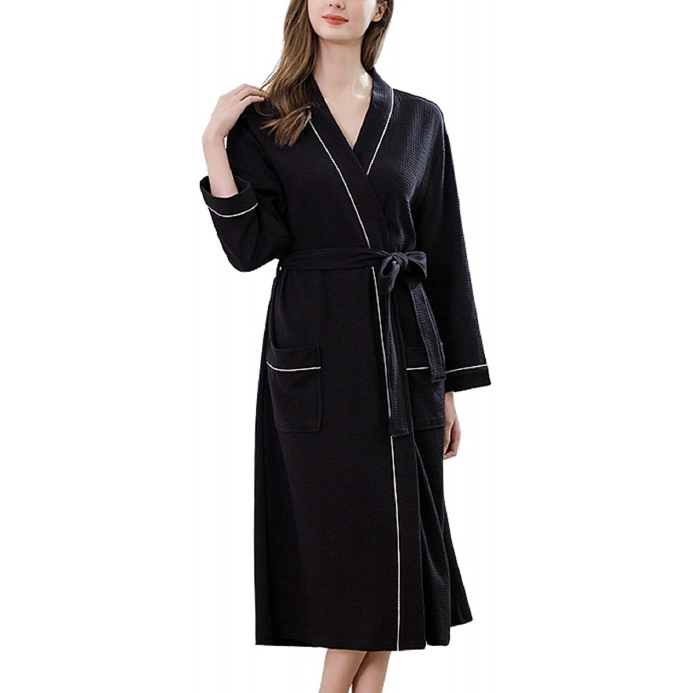 Robes Women Kimono Robe Men Bathrobe Long Dressing Gown Loungewear for House Spa - Black - CY1906CA7OK