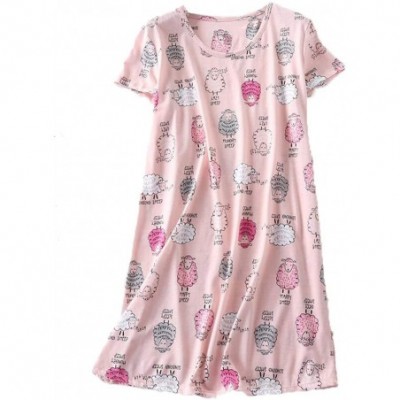 Nightgowns & Sleepshirts Women's Cotton Nightgown Sleepwear Short Sleeves Shirt Casual Print Sleepdress - Pink Sheep - CB18N6...