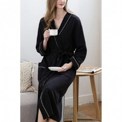 Robes Women Kimono Robe Men Bathrobe Long Dressing Gown Loungewear for House Spa - Black - CY1906CA7OK