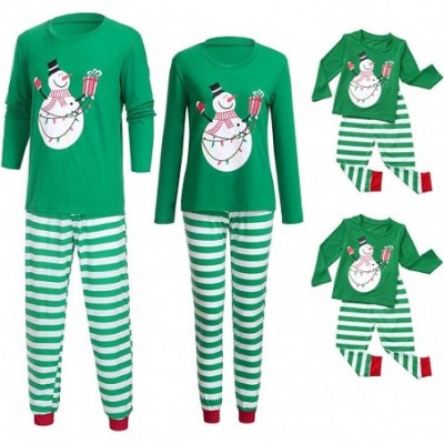 Sleep Sets Christmas Snowman Print Solid Color Tops Elastic Waist Stripes Harem Pajamas Pants Family Matching Pajamas Set - W...