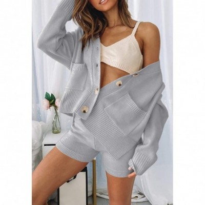 Sets Womens Sexy Sweater Set Long Sleeve Soft Pajama Casual Coat Loose Pullover - Grey - CK19D7ZKWIY