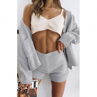 Sets Womens Sexy Sweater Set Long Sleeve Soft Pajama Casual Coat Loose Pullover - Grey - CK19D7ZKWIY