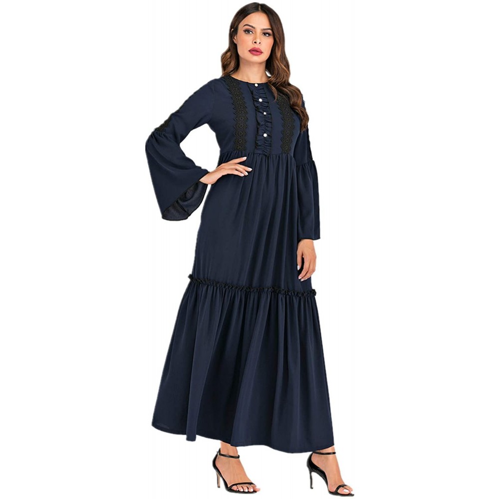 Robes Elegant Muslim Dresses for Women Long Dress Women Abaya Dress Islamic National Robe - Navy - CW19DWIMUNX