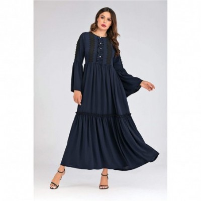 Robes Elegant Muslim Dresses for Women Long Dress Women Abaya Dress Islamic National Robe - Navy - CW19DWIMUNX