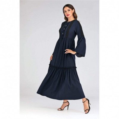 Robes Elegant Muslim Dresses for Women Long Dress Women Abaya Dress Islamic National Robe - Navy - CW19DWIMUNX