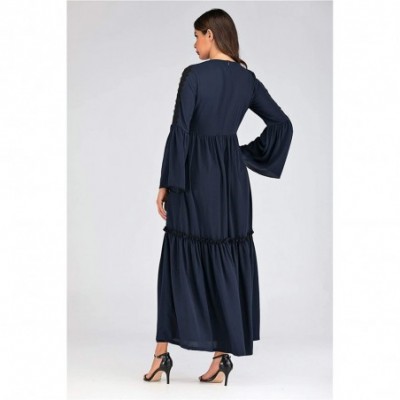 Robes Elegant Muslim Dresses for Women Long Dress Women Abaya Dress Islamic National Robe - Navy - CW19DWIMUNX