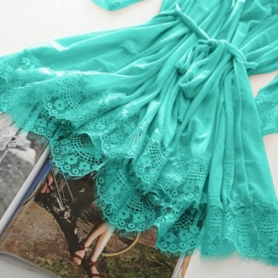 Nightgowns & Sleepshirts PJ Women's Sexy Silk Kimono Dressing Babydoll Lace Lingerie Belt Bath Robe Nightwear - Ygreen - C919...